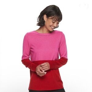 Apt.9 Women’s XS Metallic Red & Pink Colorblock Lightweight Loose Fit Sweater